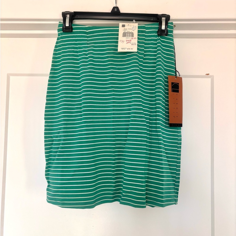 Vintage Carole Little Teal Green Striped Pull On Stretch Pencil Skirt- Sz S- NWT